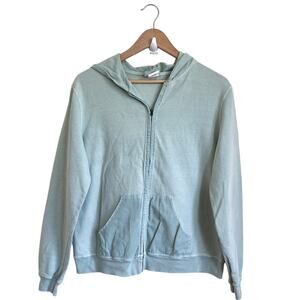 Hot Cotton Womens Hooded Jacket Size S Green Full Zip Elbow Patches Pockets USA